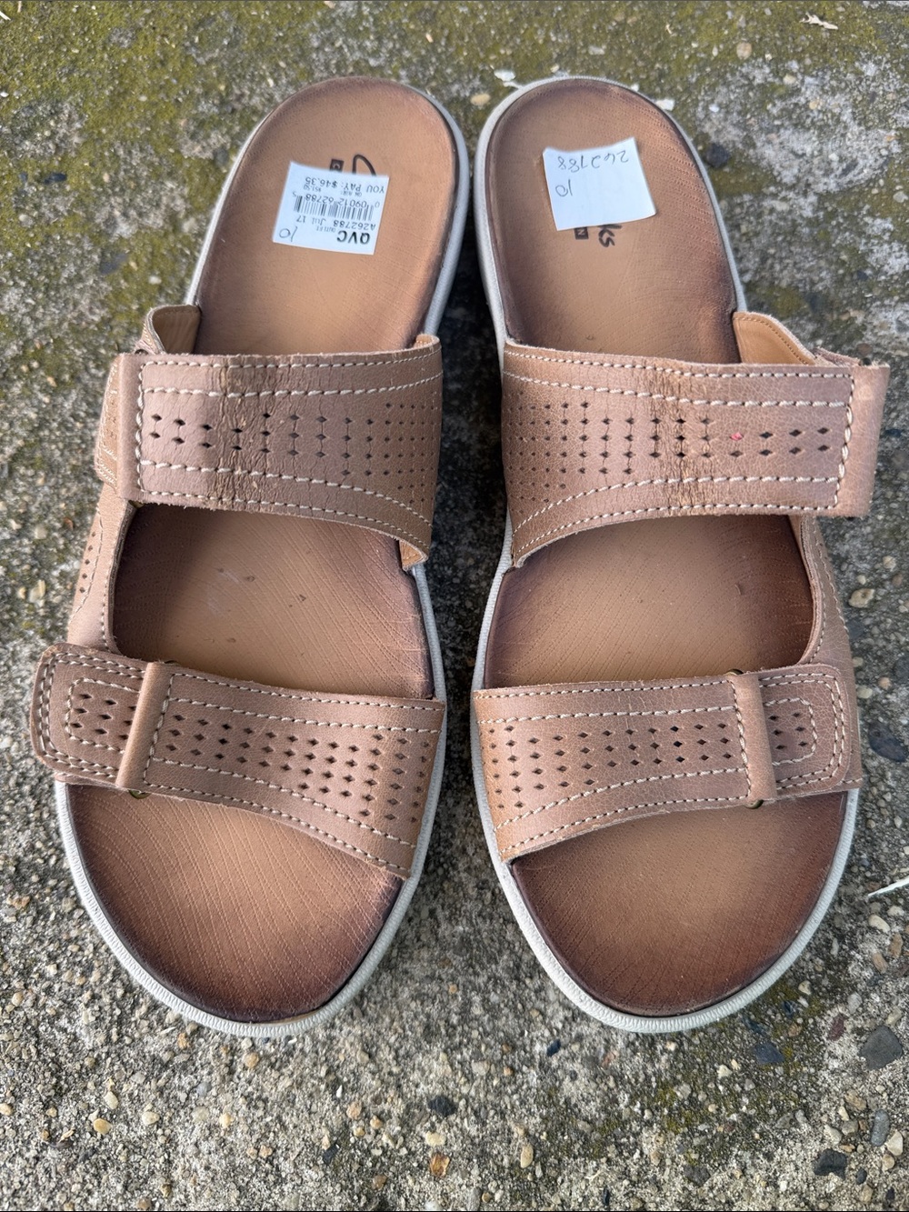 Clarks Women's Tan Perforated Dual-Strap Comfort Sandals
